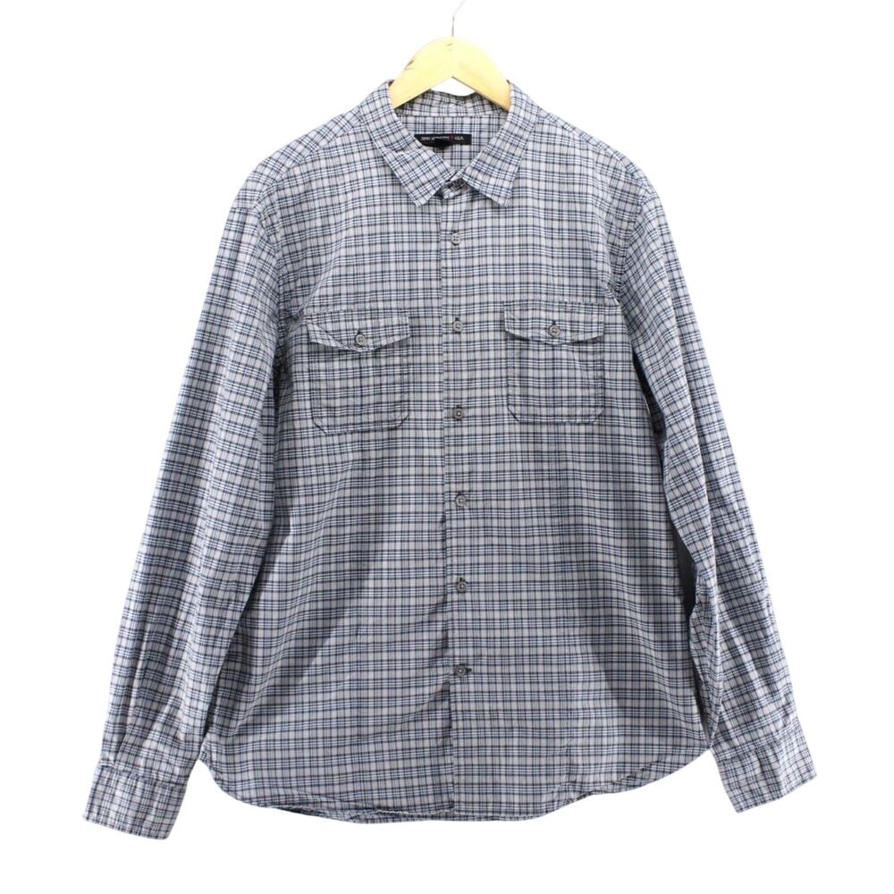 John Varvatos Men's XL Long-Sleeve Plaid Button-Up Work Shirt with Chest Pockets